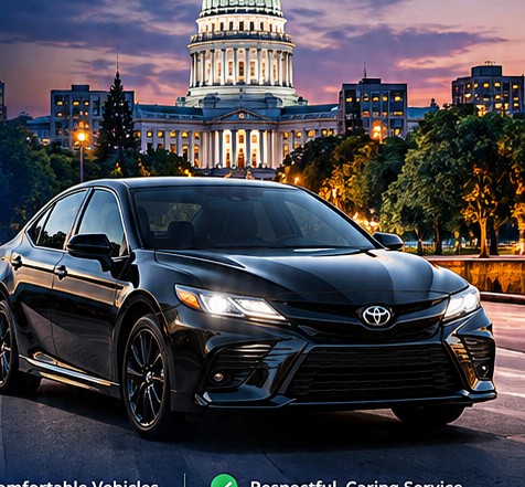 Illustrative AI-generated black Toyota Camry in downtown Madison, Wisconsin